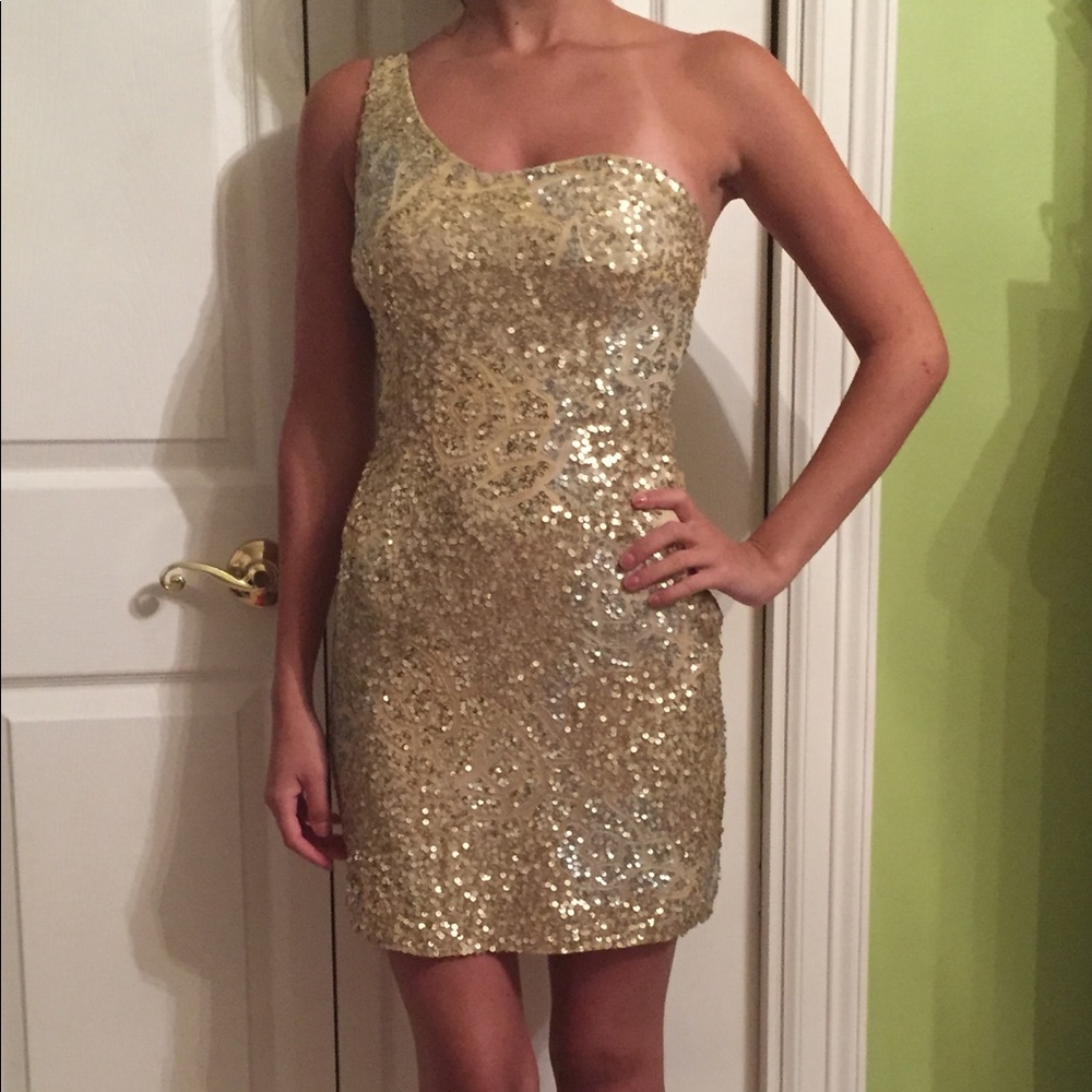 Scala Gold and silver sequin cocktail dress