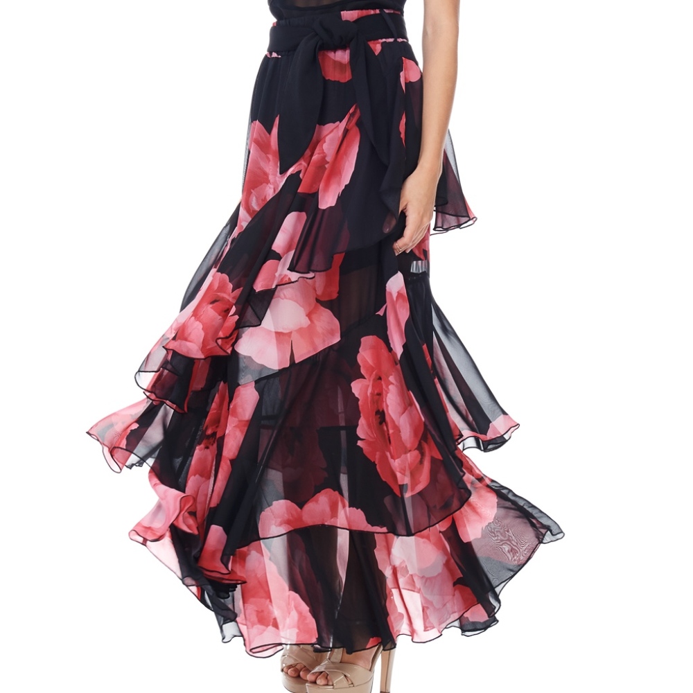 Belted & Tiered Chiffon Skirt