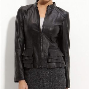 Halogen Tiered Leather Jacket *in brown*
