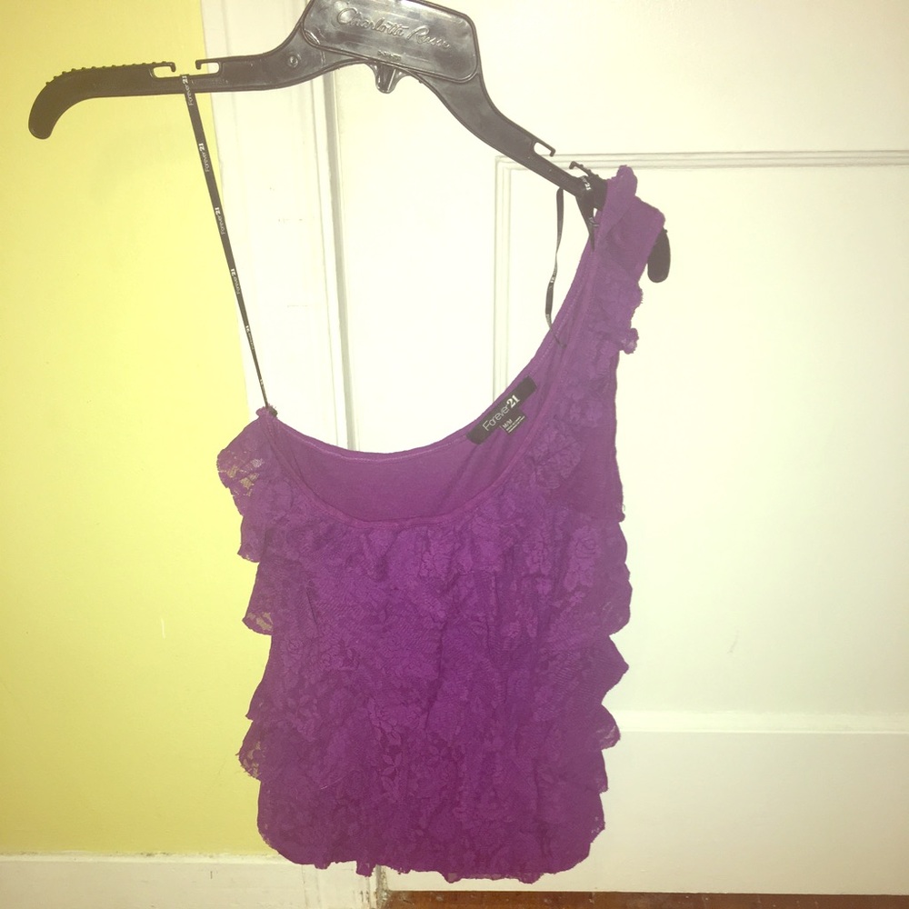 Purple ruffle off the shoulder tank