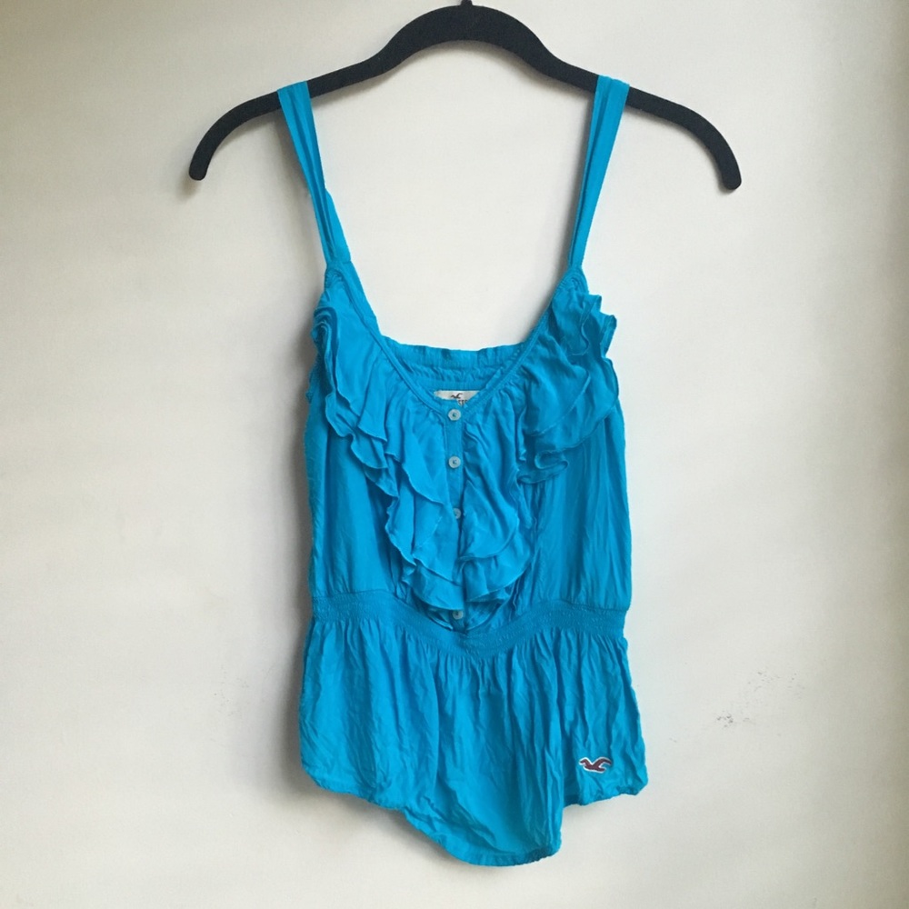 Hollister Ruffle Front Blue Tank Top