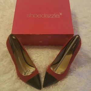 ClassyTwo-tone Red Suede&BlackPatent leather heels