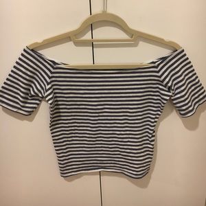 tight cropped off the shoulder shirt