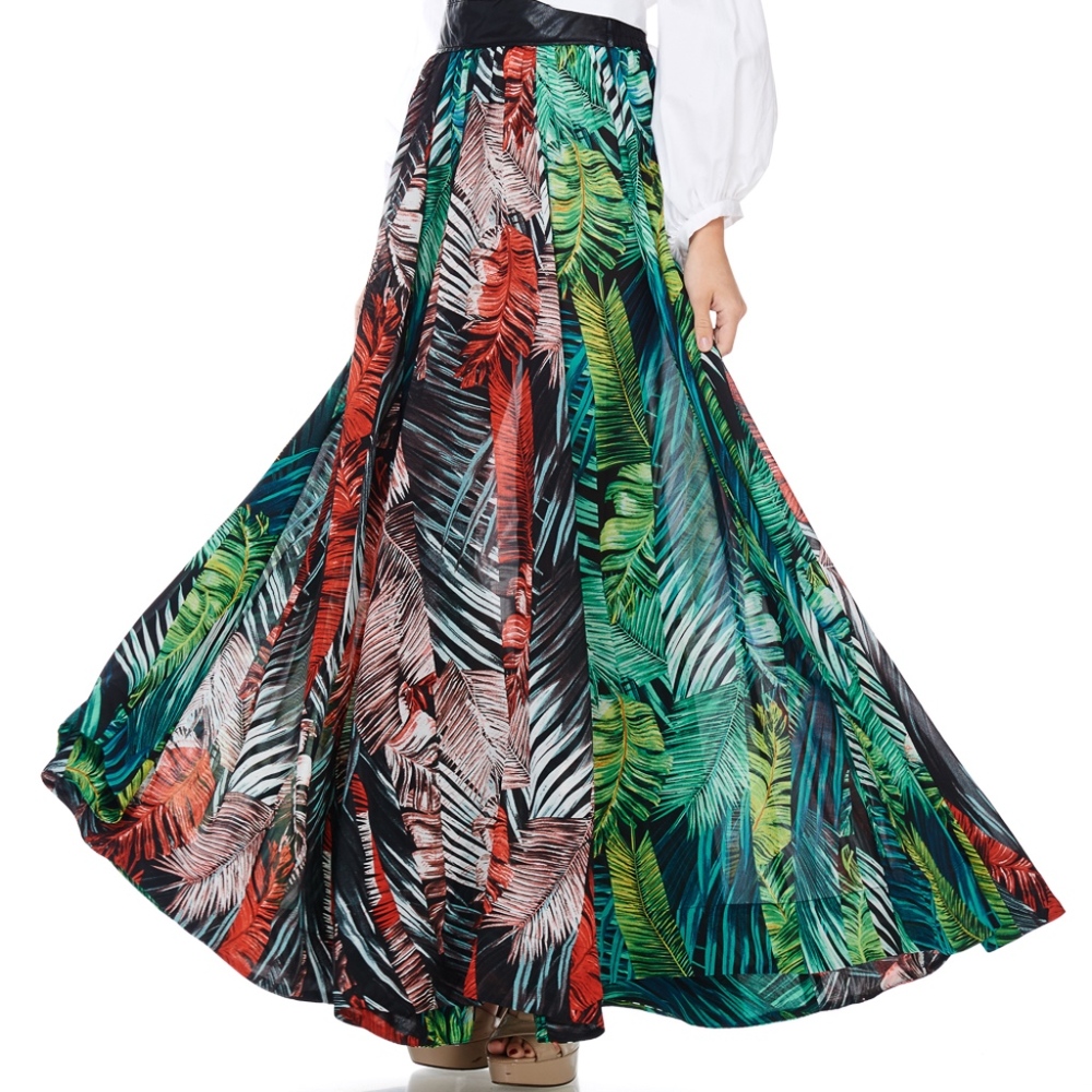 Contrasting Palm Maxi Skirt