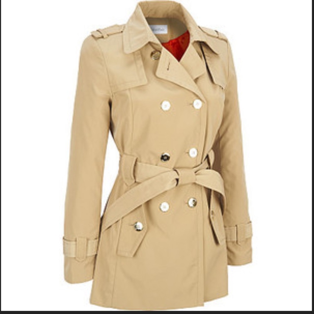 Calvin Klein beige trench coat with silver buttons