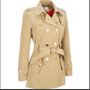 Calvin Klein beige trench coat with silver buttons