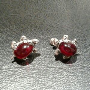 Vintage Garnet Turtle Earrings