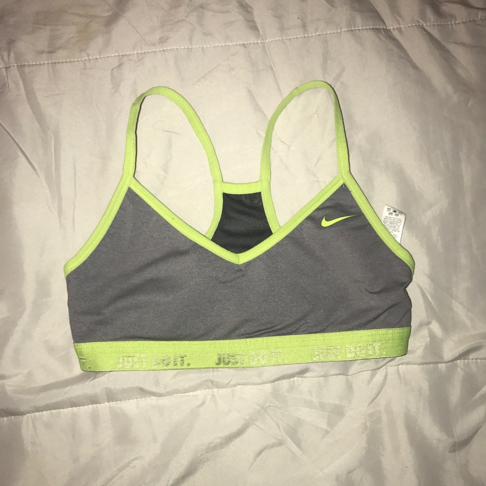 Nike neon yellow and grey sports bra