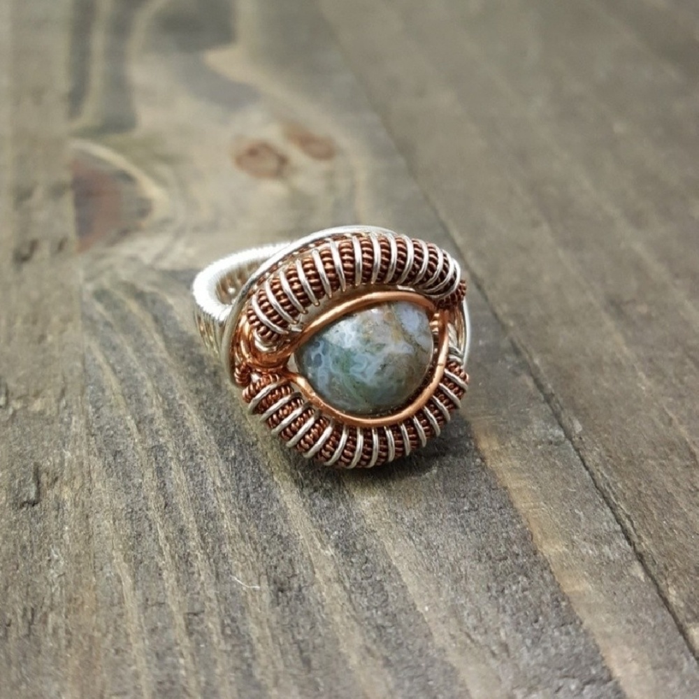 🔴SOLD🔴Fancy Jasper Sterling Silver Copper Ring - Picture 1 of 7