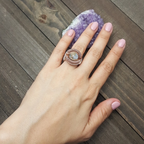 🔴SOLD🔴Fancy Jasper Sterling Silver Copper Ring - Picture 3 of 7