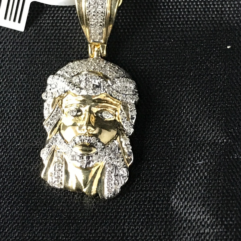 Diamond Jesus Face Pendant 1/4th carat in 10K gold