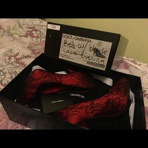 Dolce & Gabbana Red w/ Black Lace Evening Pumps