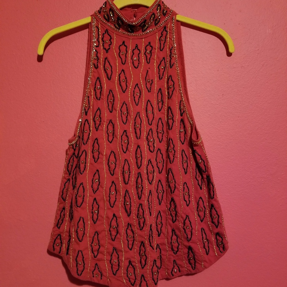 Boho, sequins, open back blouse