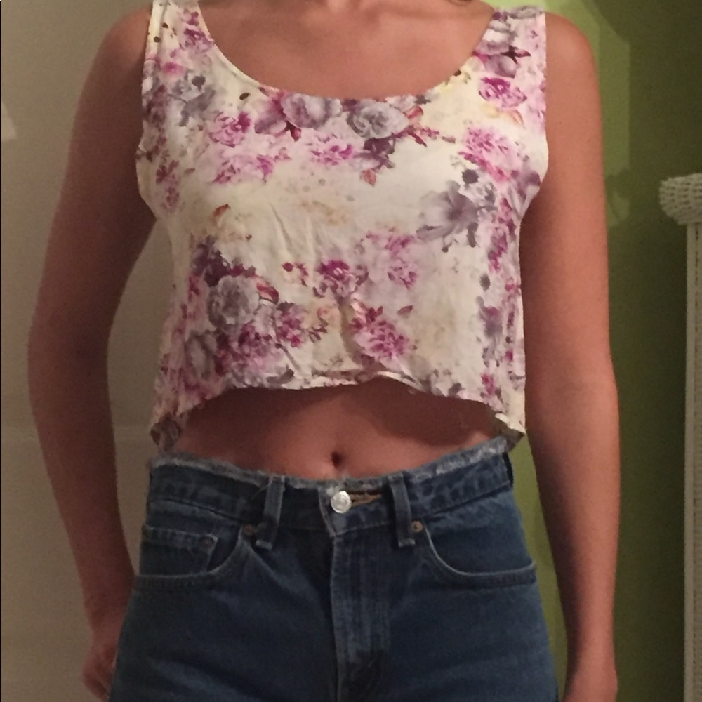 Purple/yellow floral crop top