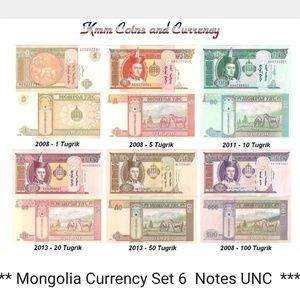 Mongolia Currency Set 6 Notes UNCIRCULATED