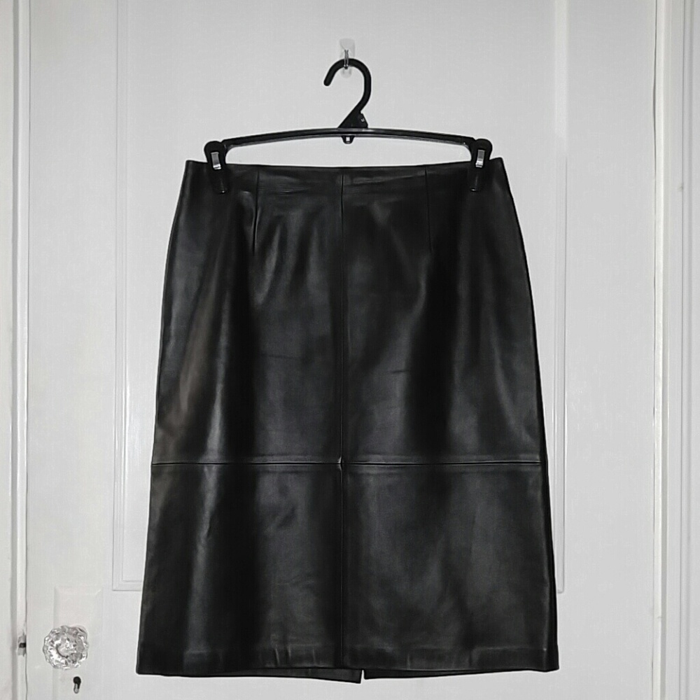 Leather mid-length skirt