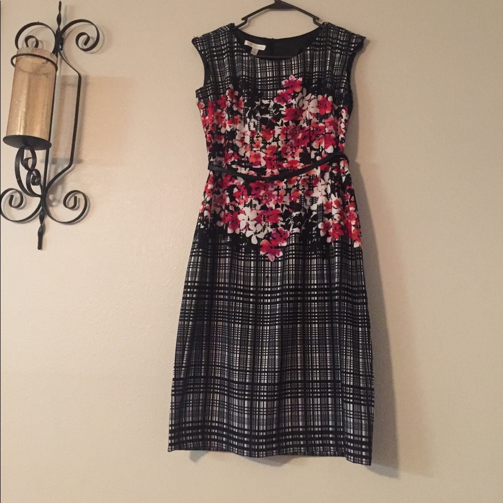 London Times Dress Belted A-line Floral Sheath
