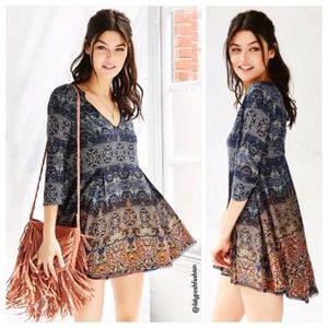 UO Ecote Willow Frock Dress in Blue