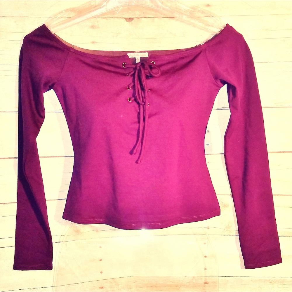 NWT Off the Shoulder Eggplant Purple Crop Top (345