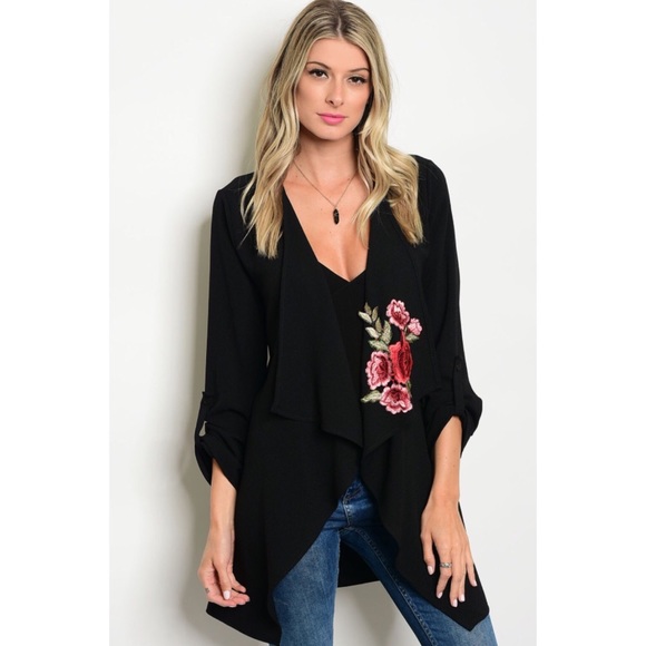 New❣️Black Rose Patch Waterfall Jacket - Picture 2 of 4