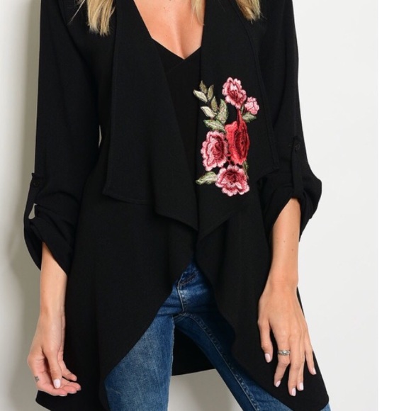 New❣️Black Rose Patch Waterfall Jacket - Picture 4 of 4