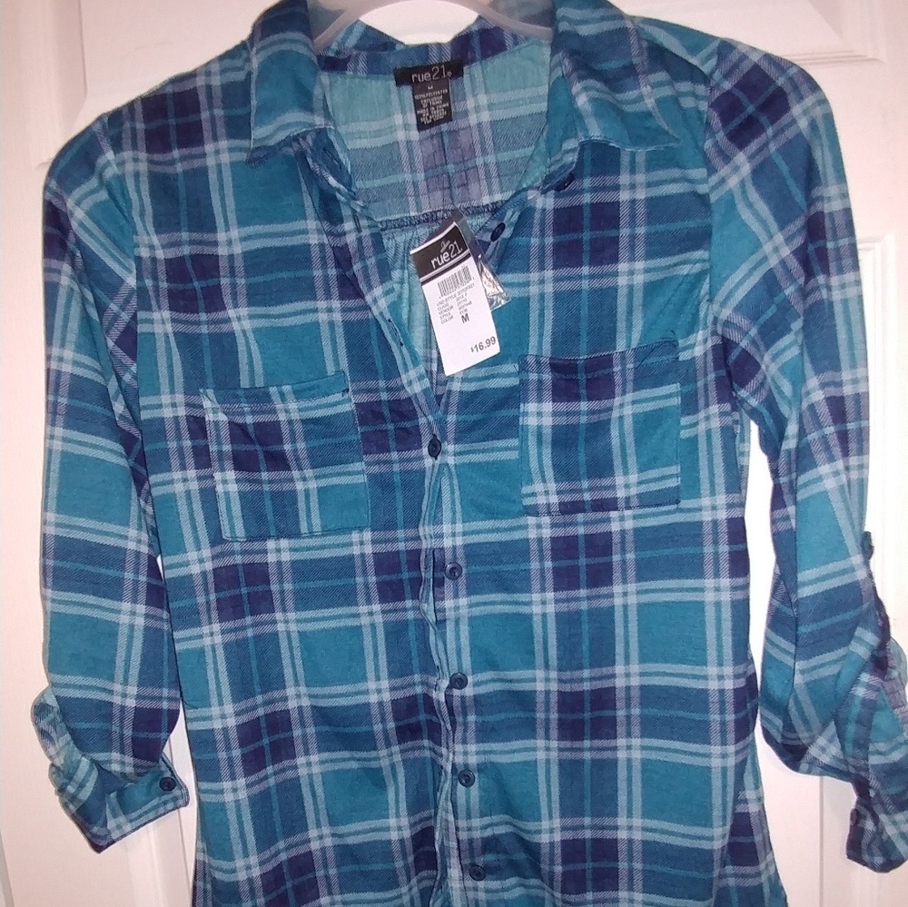 Blue light flannel blouse