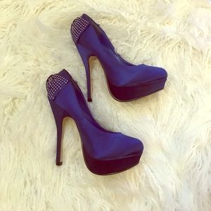 LASONIA Royal Blue Heels w/ rhinestone bow on back
