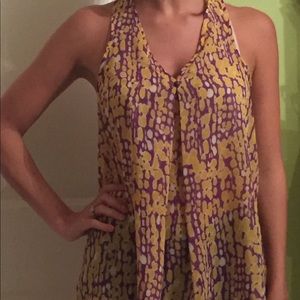 Shear Purple/gold ruffle t-back top