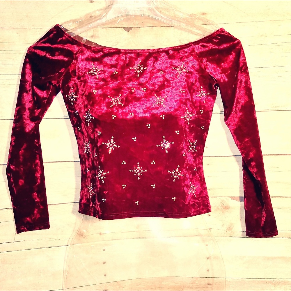NWT Rich Wine Velvet with Bling Crop Top sz M(328)