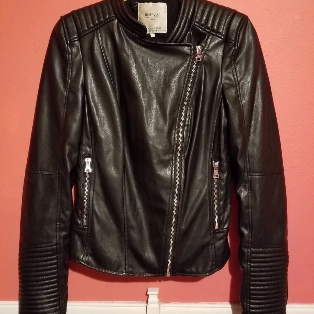 Black genuine leather, biker jacket