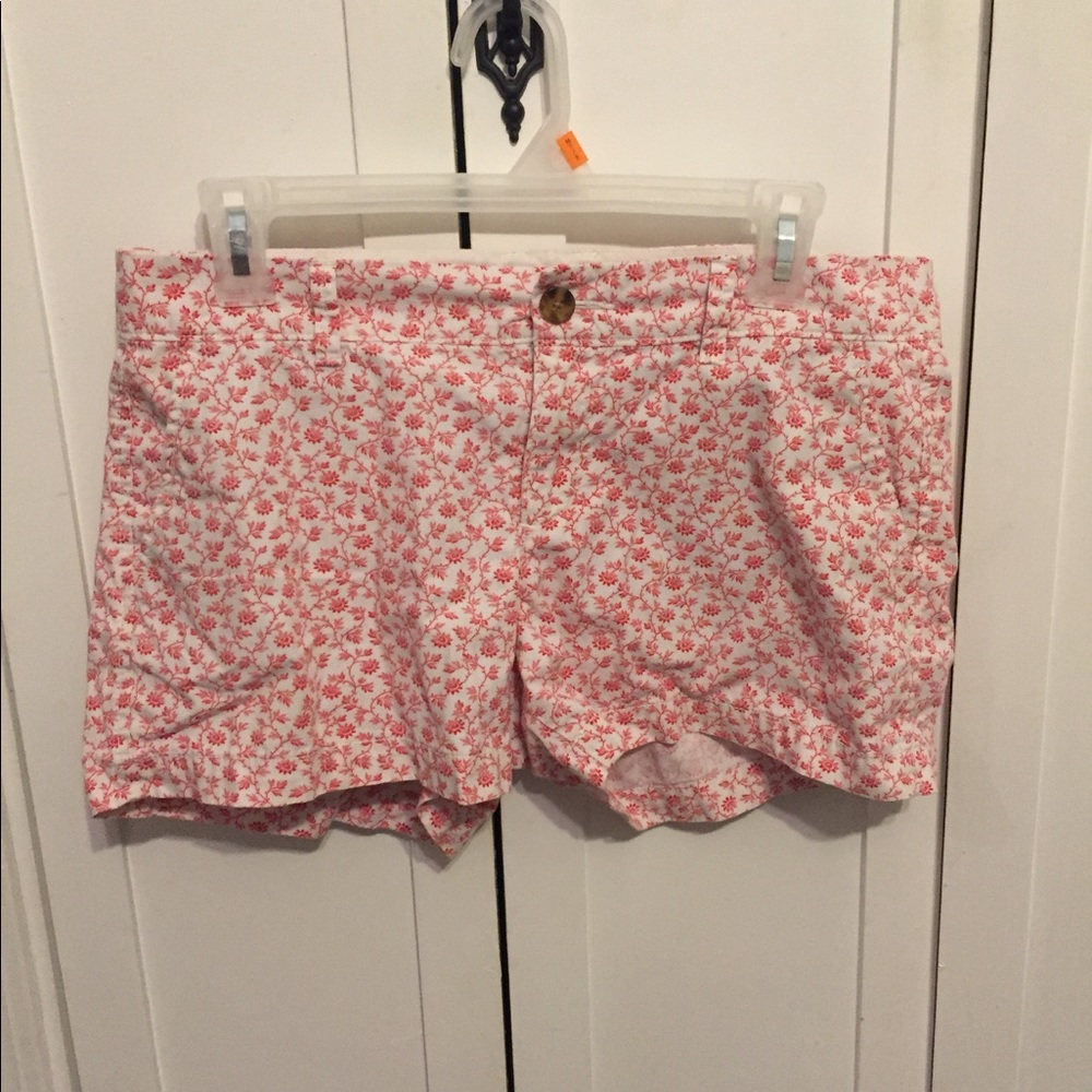 White Jean Shorts w/ Red Flowers