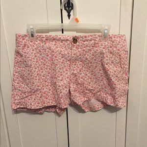 White Jean Shorts w/ Red Flowers