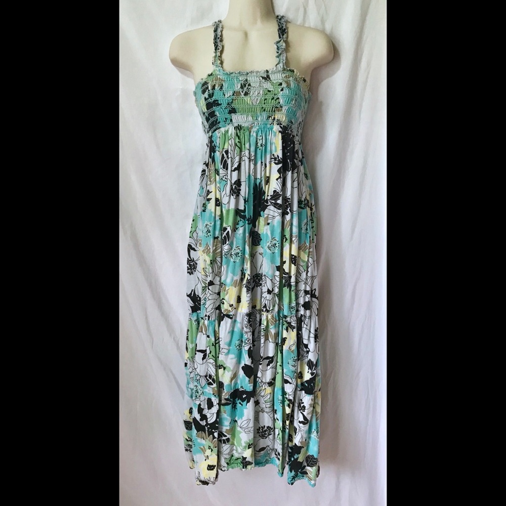 Floral blue turquoise green maxi sun dress