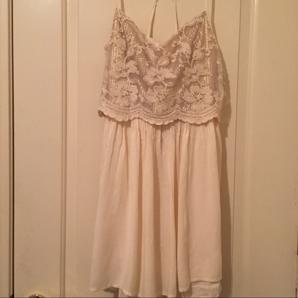 Hollister Cream Lace & Beaded Dress