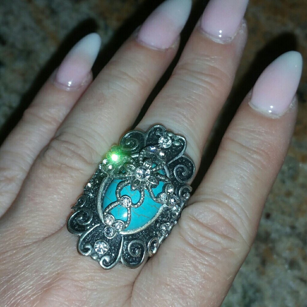 Faux Turquoise & Cross Ring