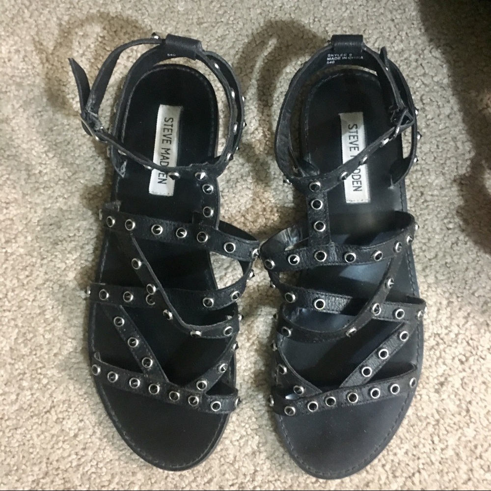 Steve Madden black studded flat sandals