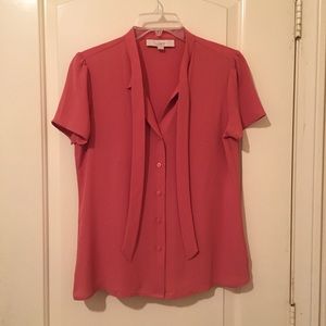 LOFT Peach Bow Tie Button Up Blouse