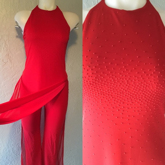 Vintage red sexy halter jumpsuit - Picture 1 of 3