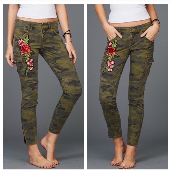 October Love Jeans Last 2 Camo Skinny Jeans With Floral Patch Poshmark