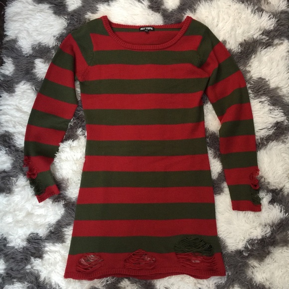 red and green sweater dress