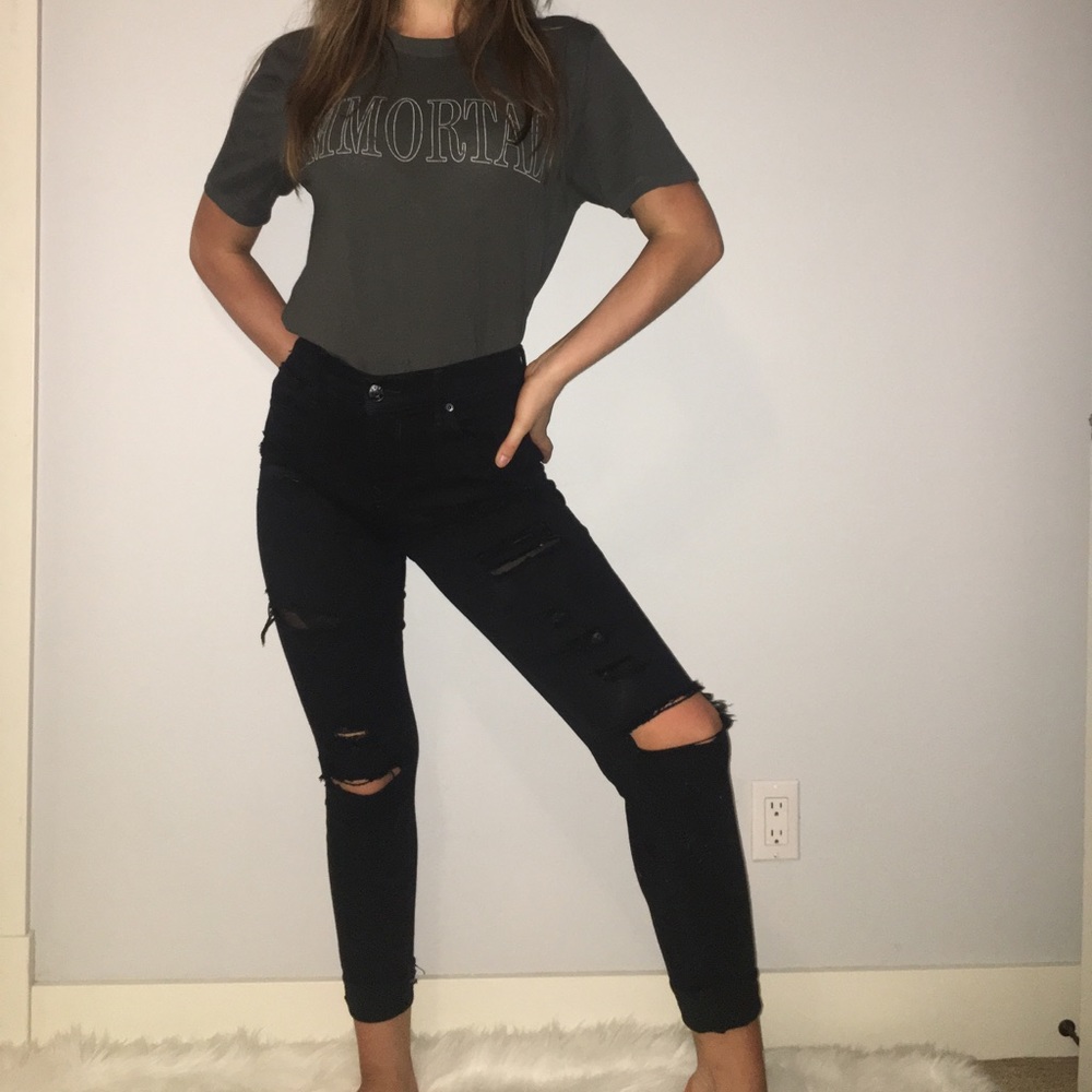 Black distressed ripped jeggings