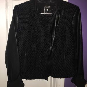 Black leather and wool jacket