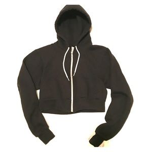 American Apparel Black Cropped Zip Hoodie Small