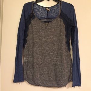 Blue and gray crochet Henley free people top