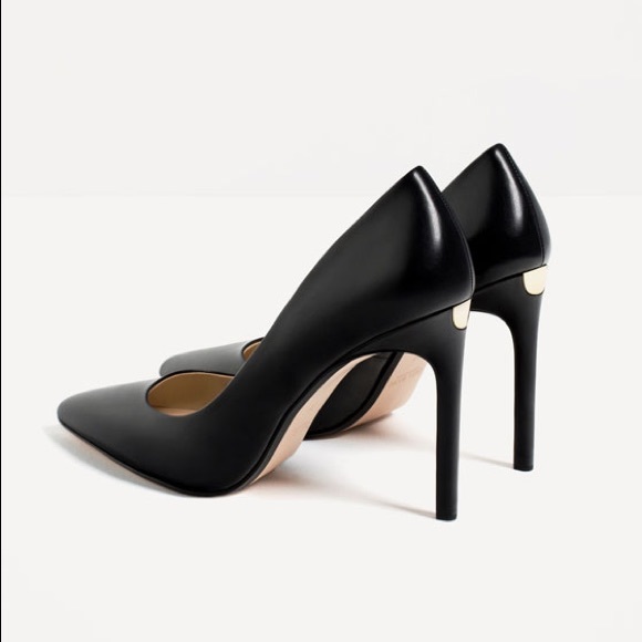 Zara black leather high heels w/ metallic detail - Picture 2 of 4