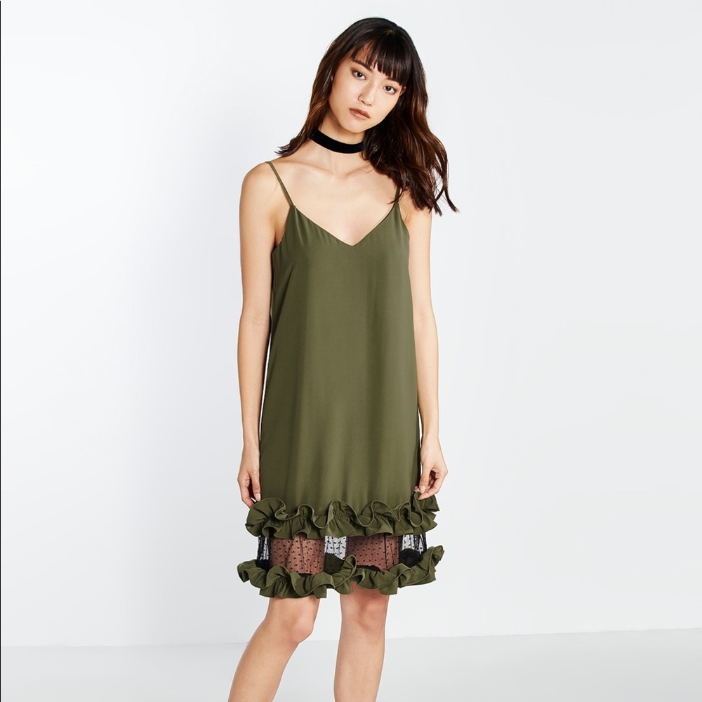 Pomelo Olive Ishika Ruffle Mini Cami Dress
