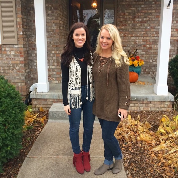 Burnt Orange Lace-Up Chunky Sweater - Picture 4 of 6