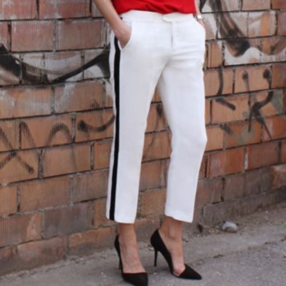 Black and White Striped Fitted Pants