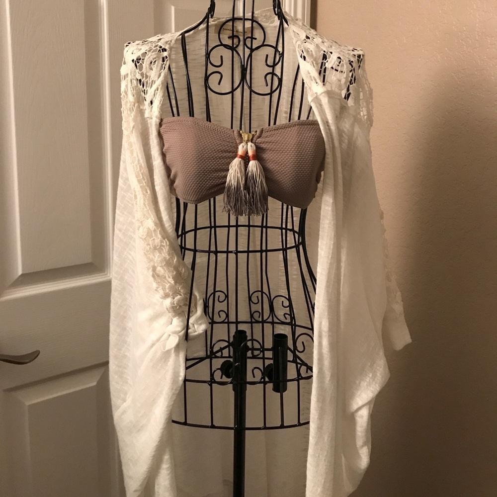 H&M Taupe Tassel Bikini Top