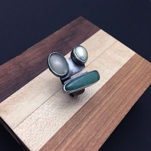 Vintage Agate, Aventurine & Pearl Ring